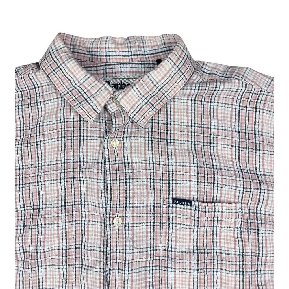 Barbour Deanhill Short Sleeve Button Up Regular Shirt Pink Plaid Size Medium - Picture 2 of 6
